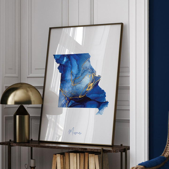 Missouri Map Blue and Gold Wall Art Print | US State | United States of America | USA
