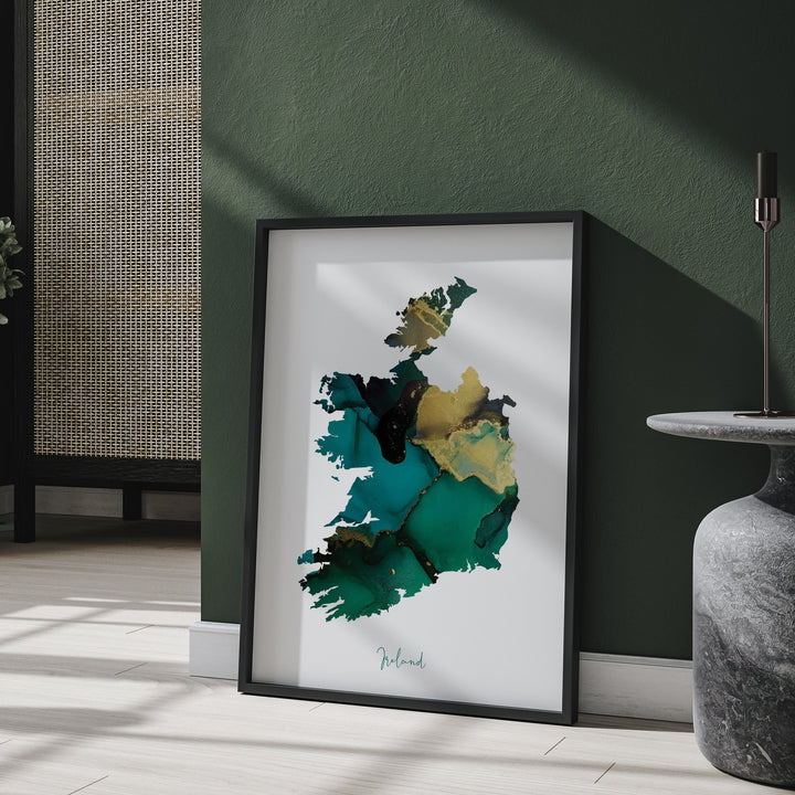 Republic of Ireland Map Emerald Green and Gold Wall Art Print