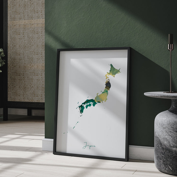 Japan Map Emerald Green and Gold Wall Art Print