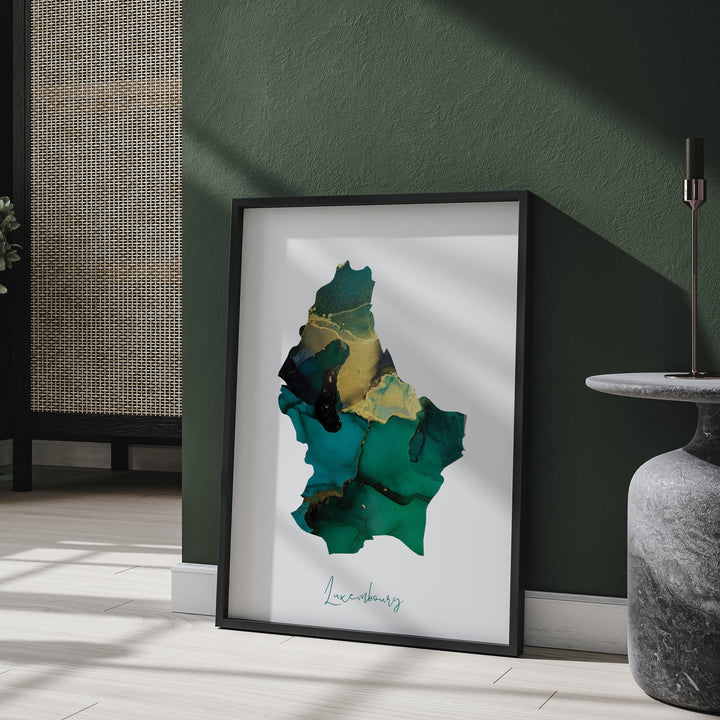Luxembourg Map Emerald Green and Gold Wall Art Print