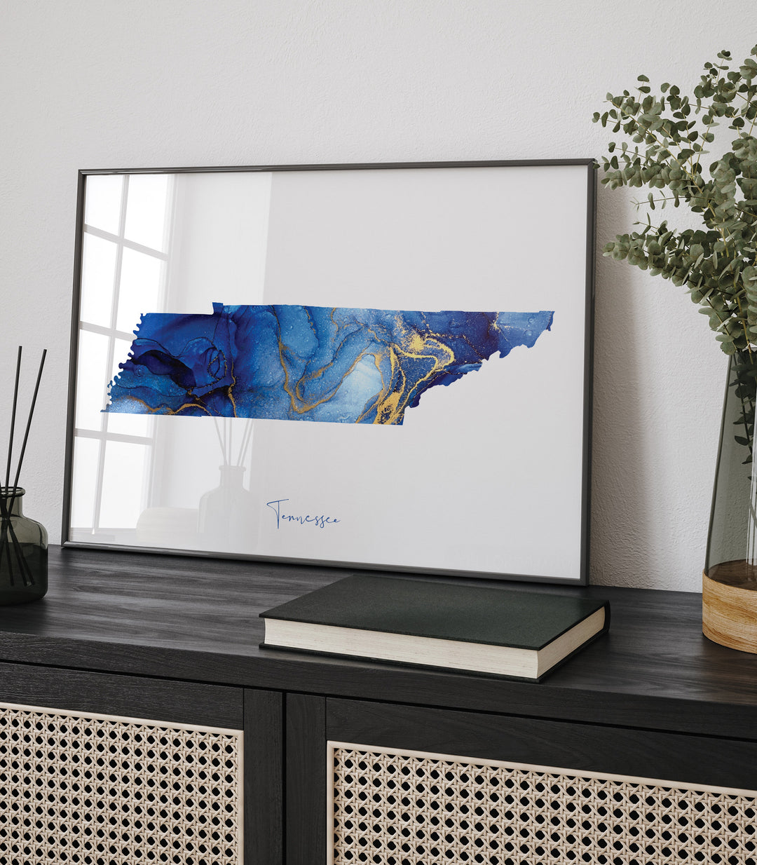 Tennessee Map Blue and Gold Wall Art Print | US State | United States of America | USA