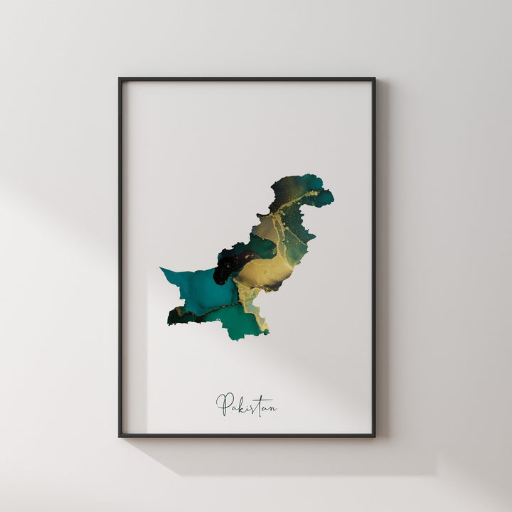 Pakistan Map Emerald Green and Gold Wall Art Print