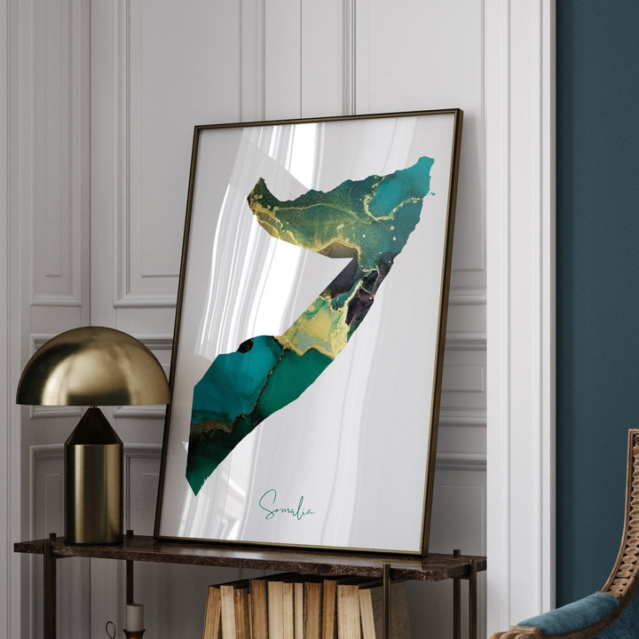 Somalia Map Emerald Green and Gold Wall Art Print