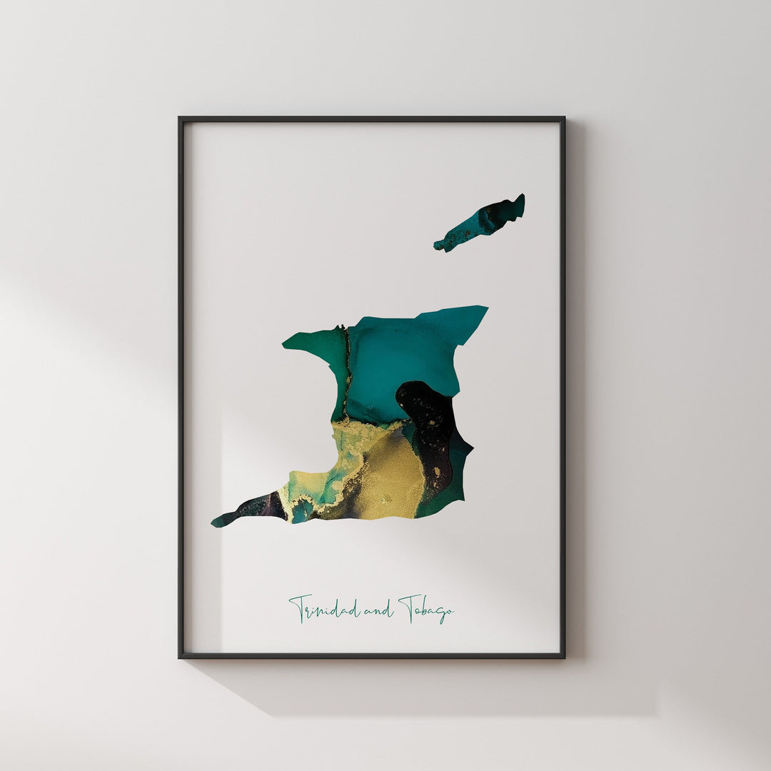 Trinidad and Tobago Map Emerald Green and Gold Wall Art Print