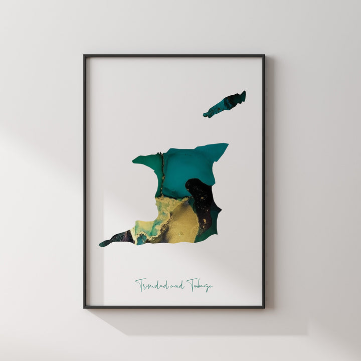 Trinidad and Tobago Map Emerald Green and Gold Wall Art Print