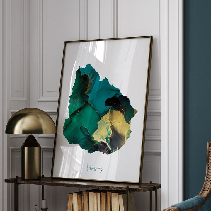 Uruguay Map Emerald Green and Gold Wall Art Print