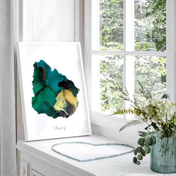 Uruguay Map Emerald Green and Gold Wall Art Print