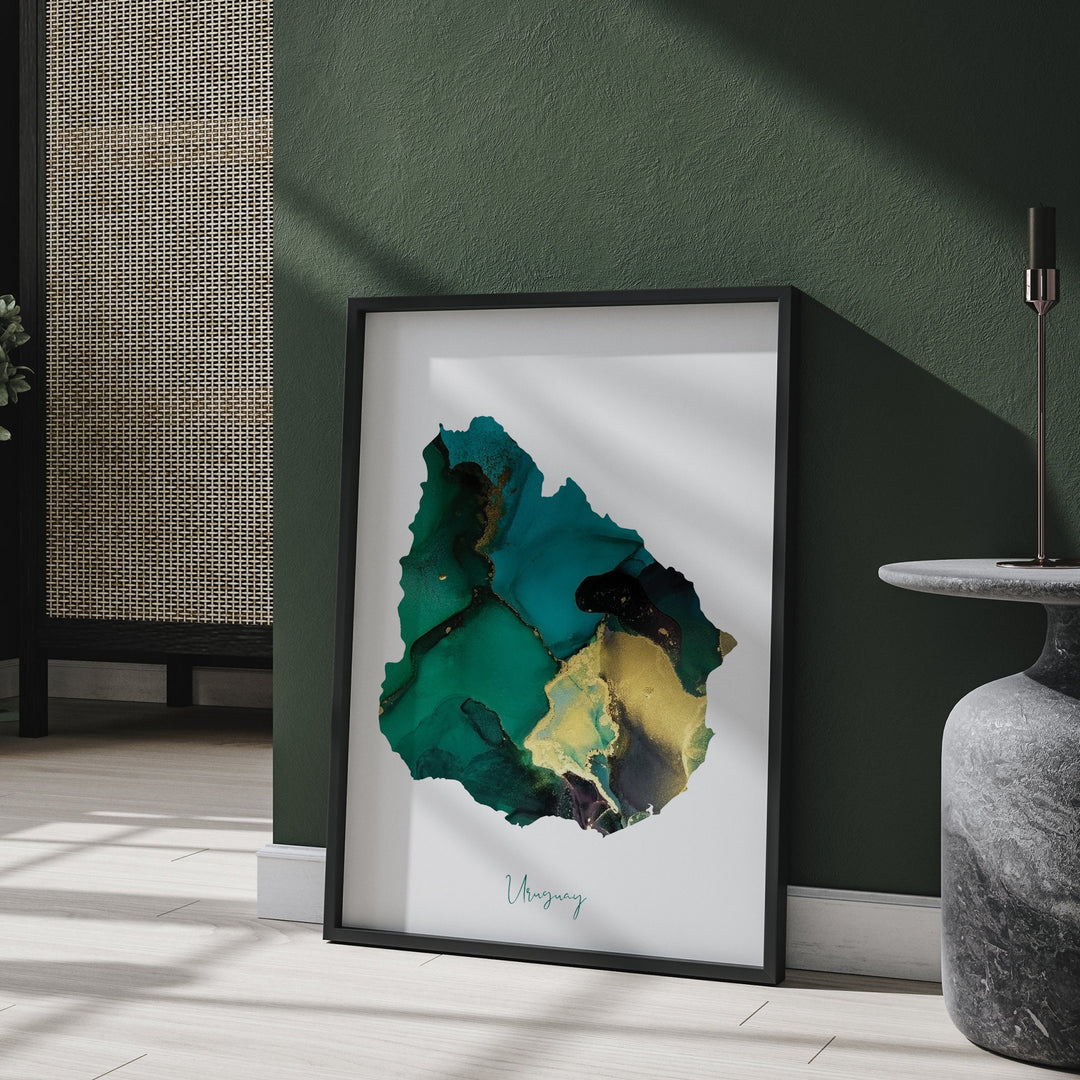 Uruguay Map Emerald Green and Gold Wall Art Print
