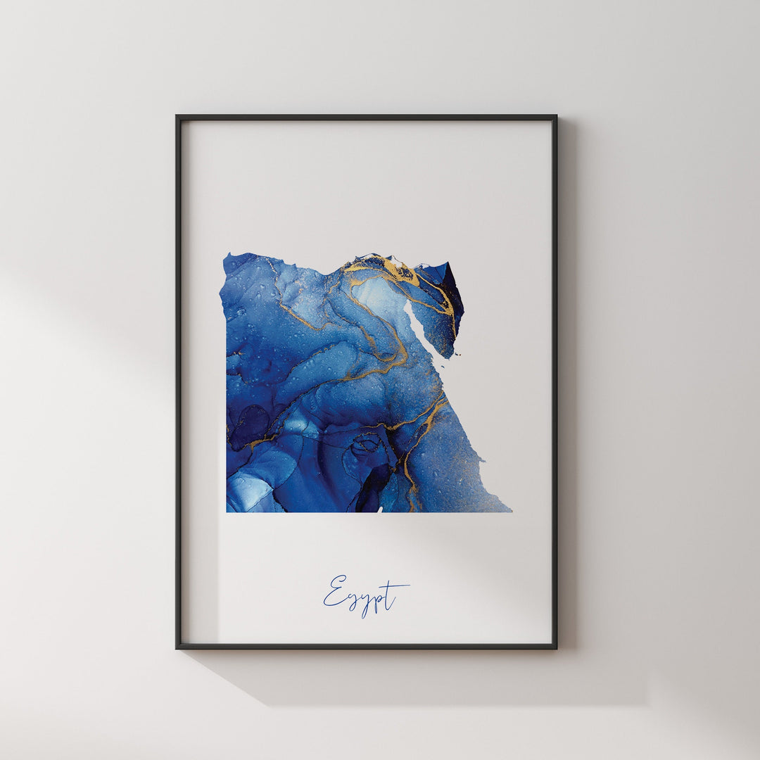 Egypt Map Blue and Gold Wall Art Print