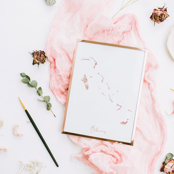 The Bahamas Map Pink and Gold Wall Art Print