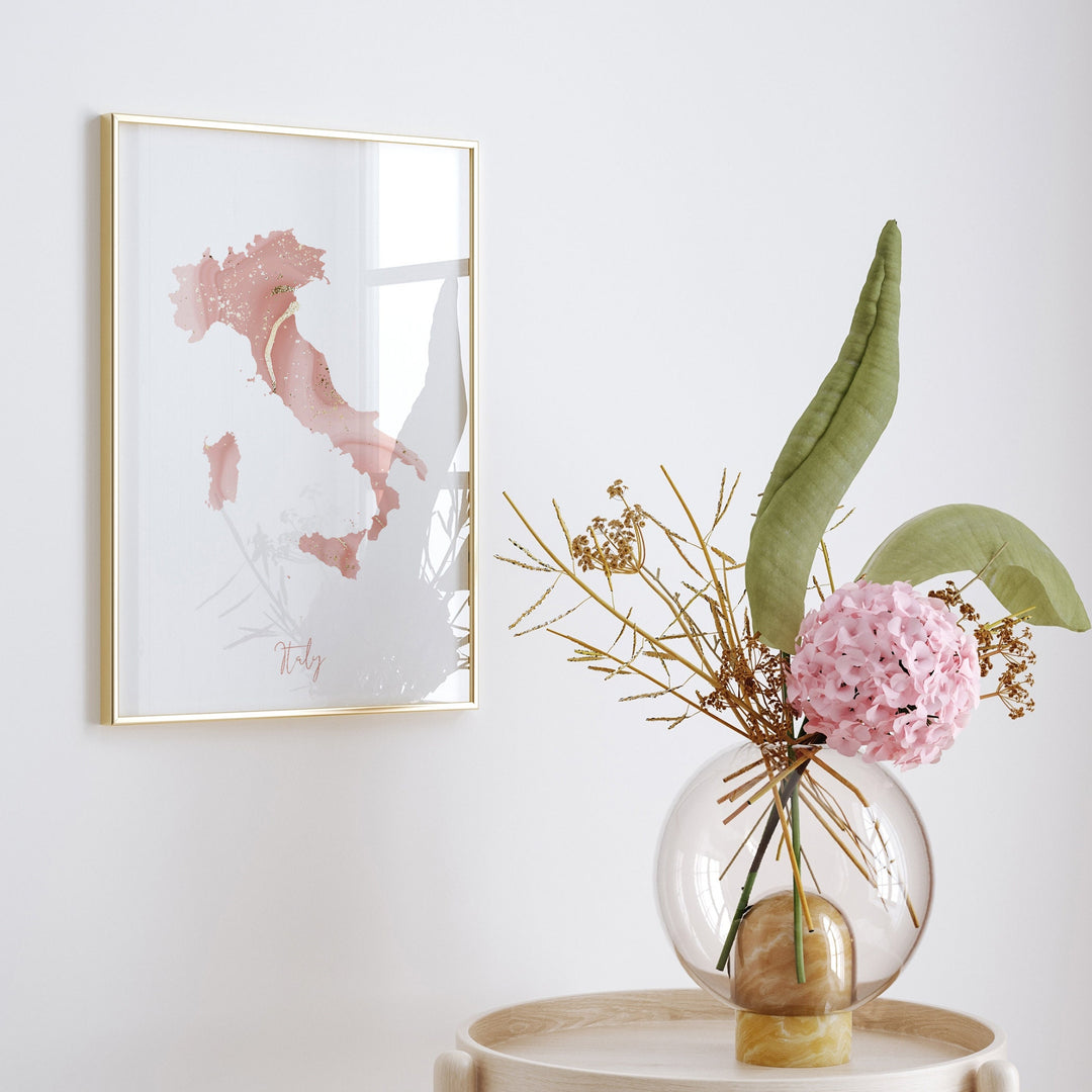 Italy Map Pink and Gold Wall Art Print