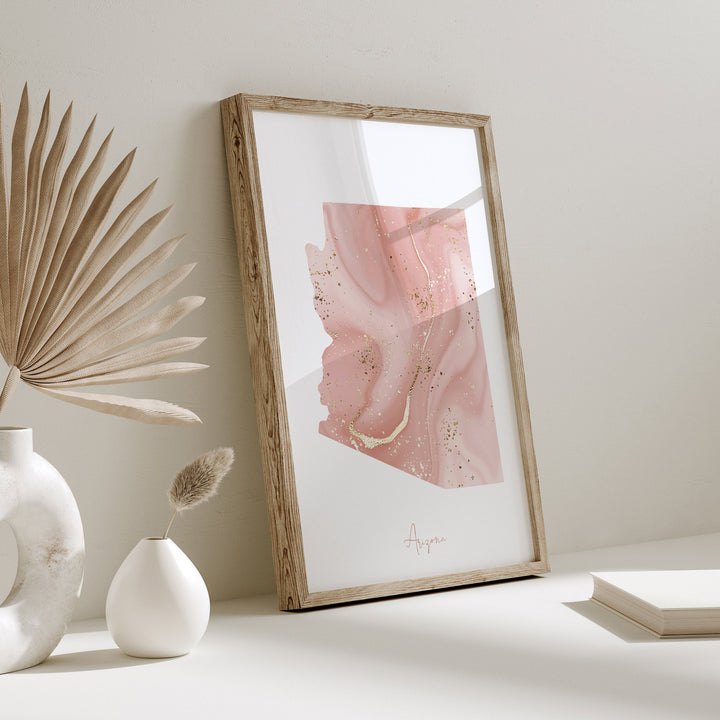 Arizona Map Pink and Gold Wall Art Print | USA | US State | United States of America