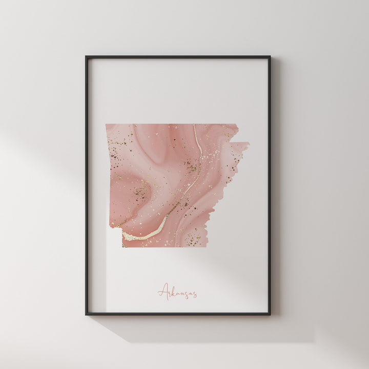 Arkansas Map Pink and Gold Wall Art Print | USA | US State | United States of America