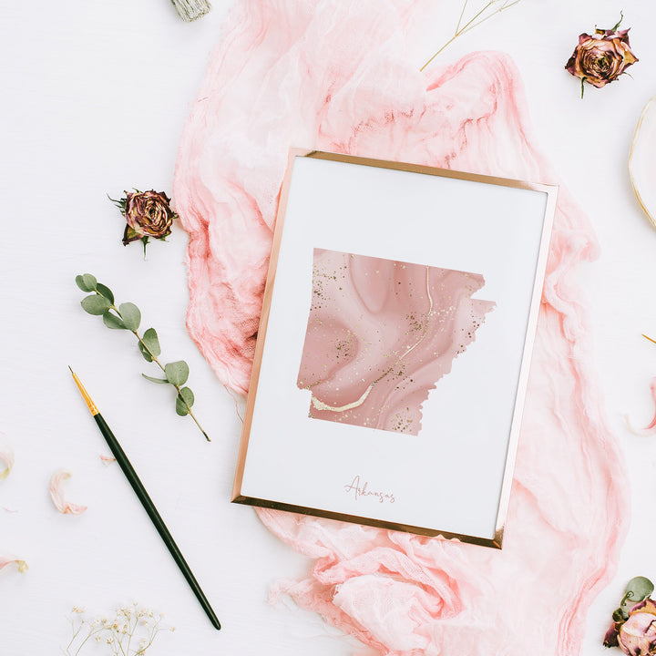 Arkansas Map Pink and Gold Wall Art Print | USA | US State | United States of America