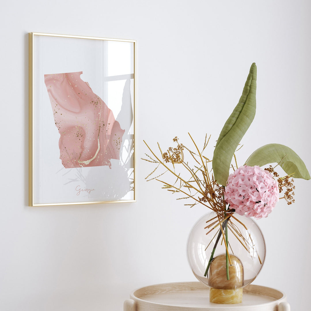 Georgia Map Pink and Gold Wall Art Print | USA | US State | United States of America