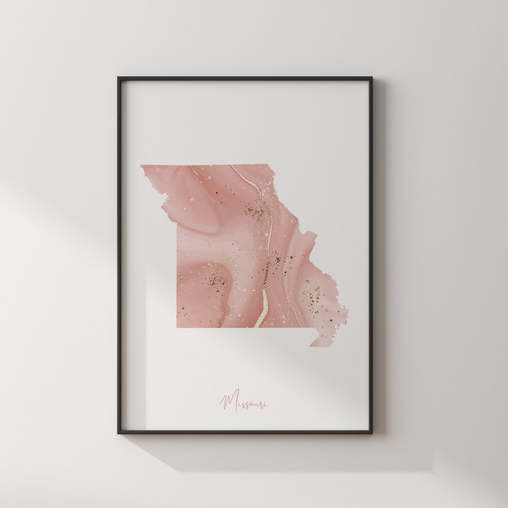 Missouri Map Pink and Gold Wall Art Print | USA | US State | United States of America