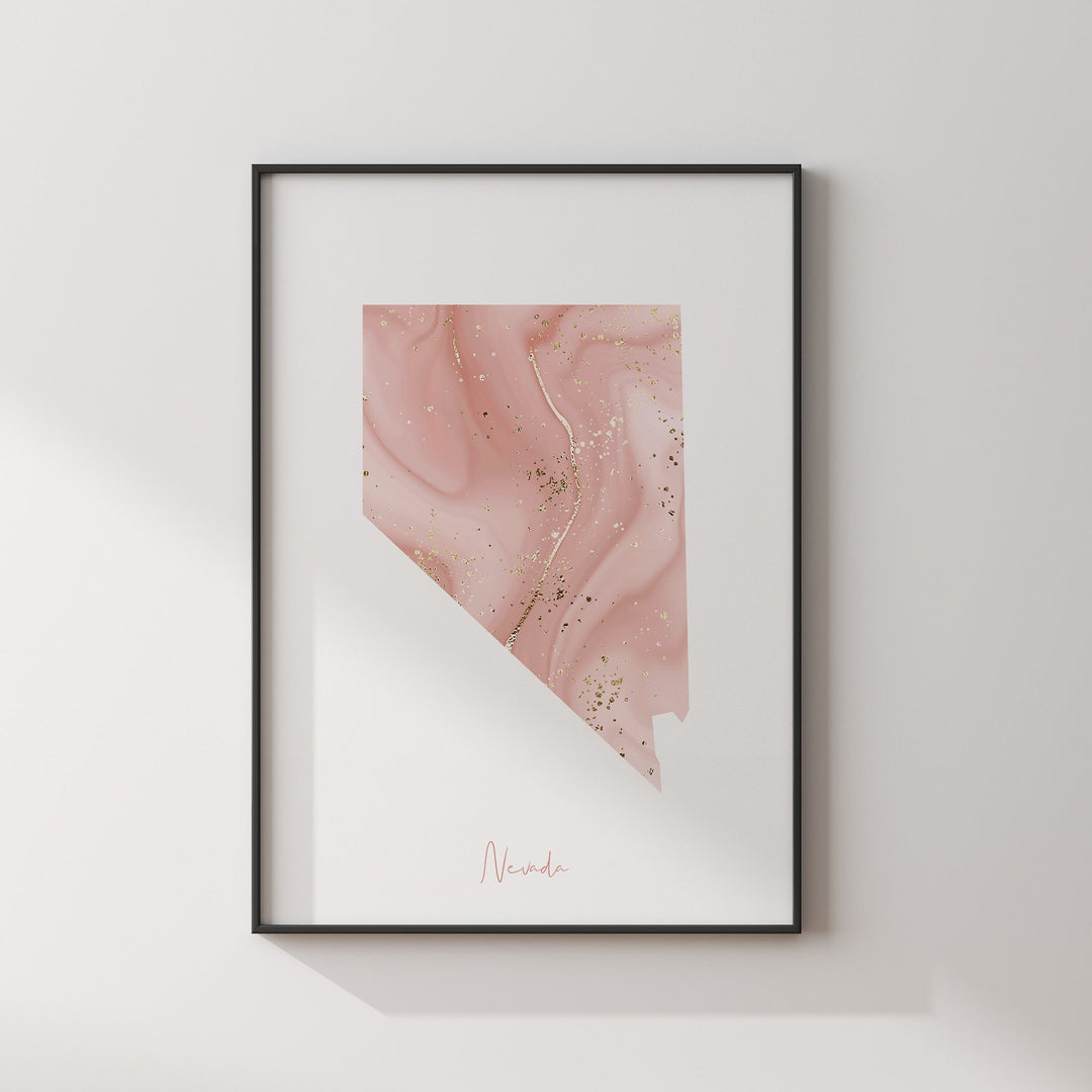 Nevada Map Pink and Gold Wall Art Print | USA | US State | United States of America