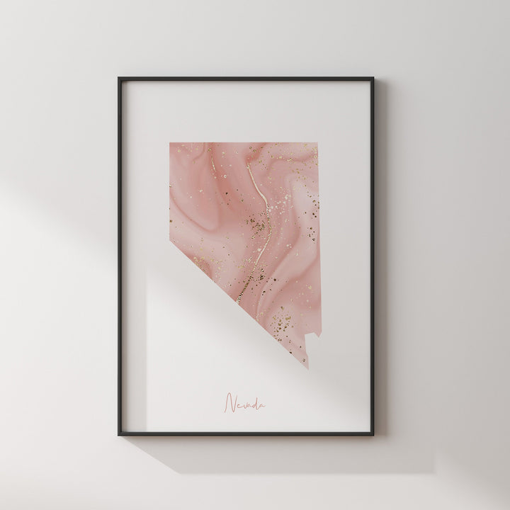 Nevada Map Pink and Gold Wall Art Print | USA | US State | United States of America