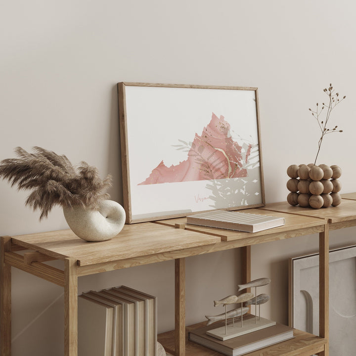 Virginia Map Pink and Gold Wall Art Print | USA | US State | United States of America