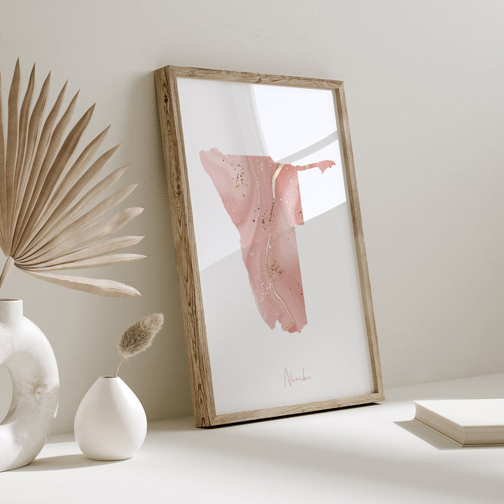 Namibia Map Pink and Gold Wall Art Print