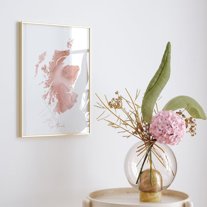 Scotland Map Pink and Gold Wall Art Print