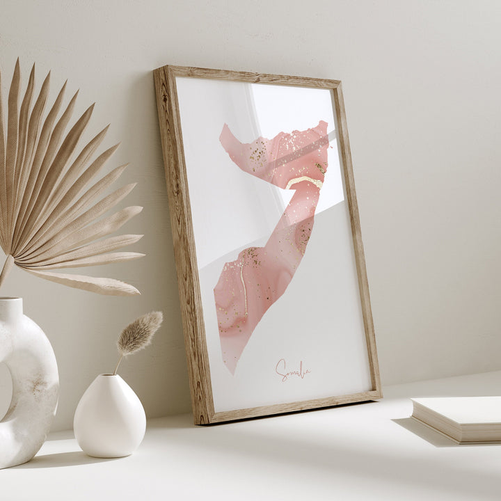 Somalia Map Pink and Gold Wall Art Print