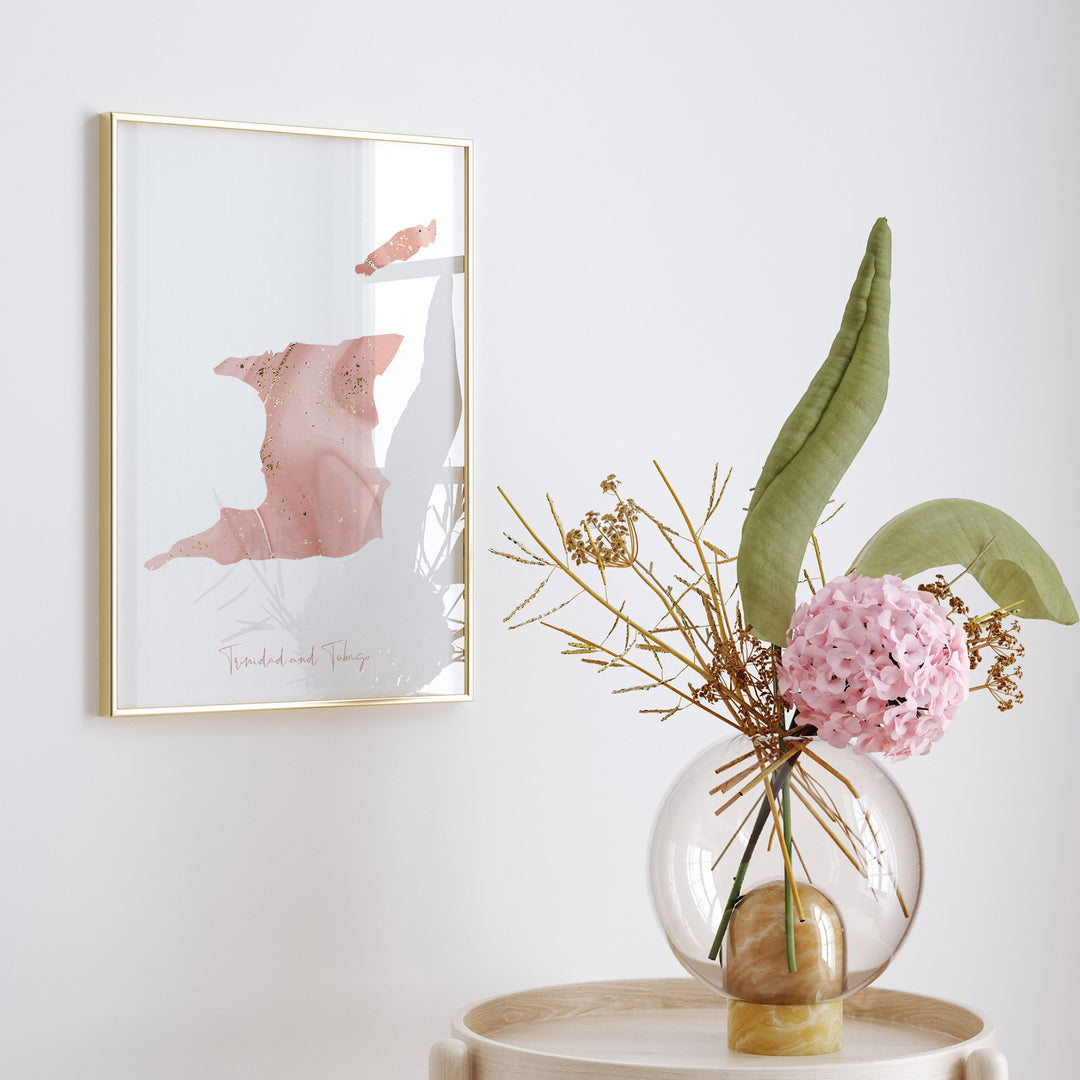 Trinidad and Tobago Map Pink and Gold Wall Art Print