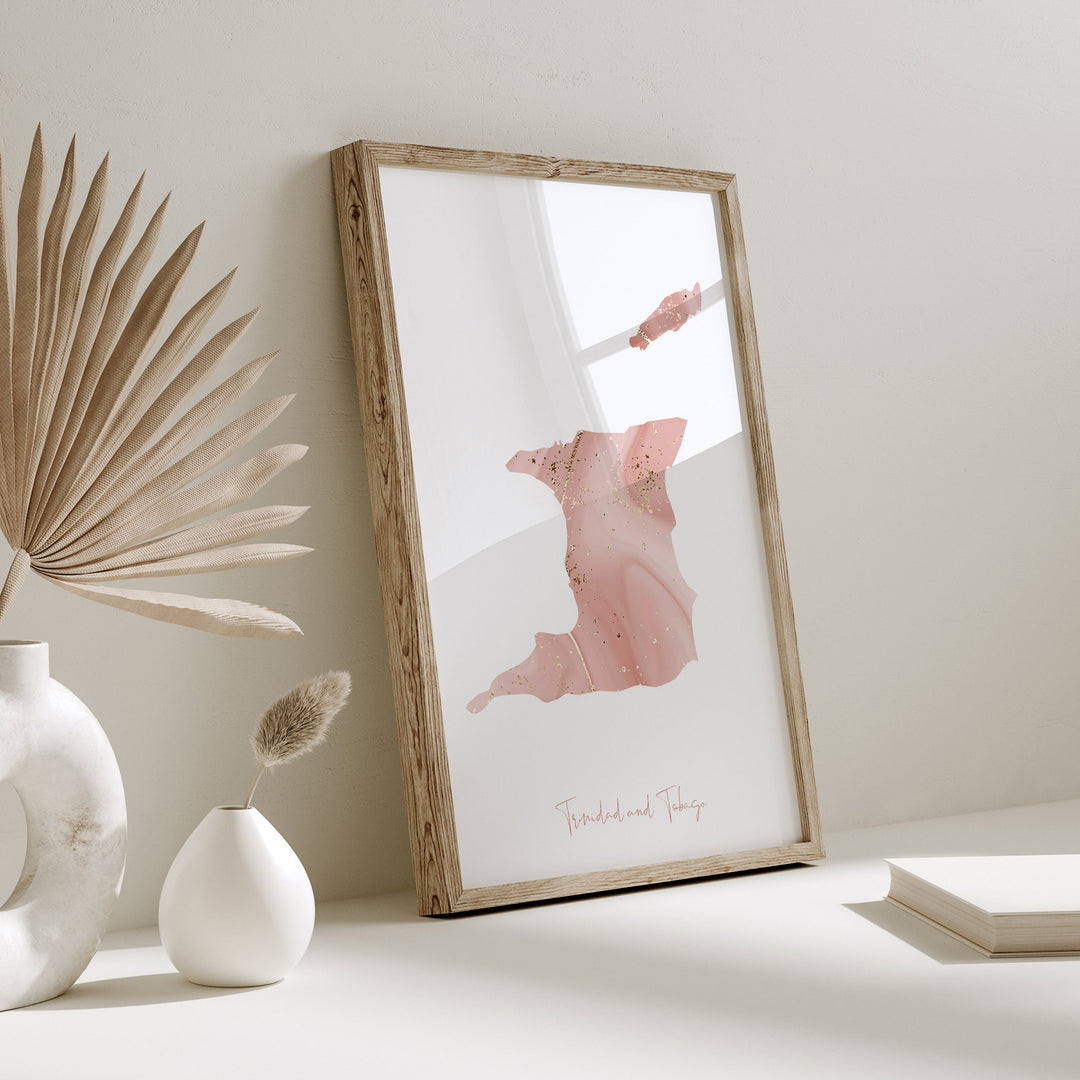 Trinidad and Tobago Map Pink and Gold Wall Art Print
