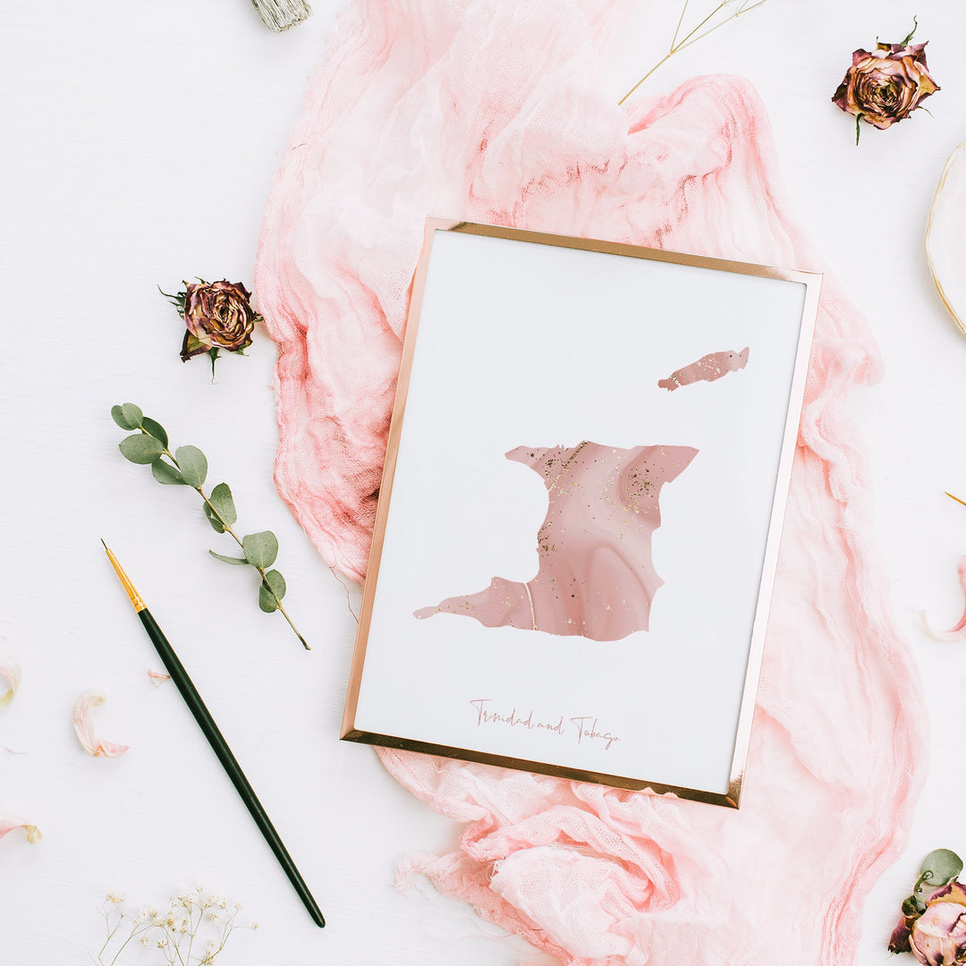 Trinidad and Tobago Map Pink and Gold Wall Art Print