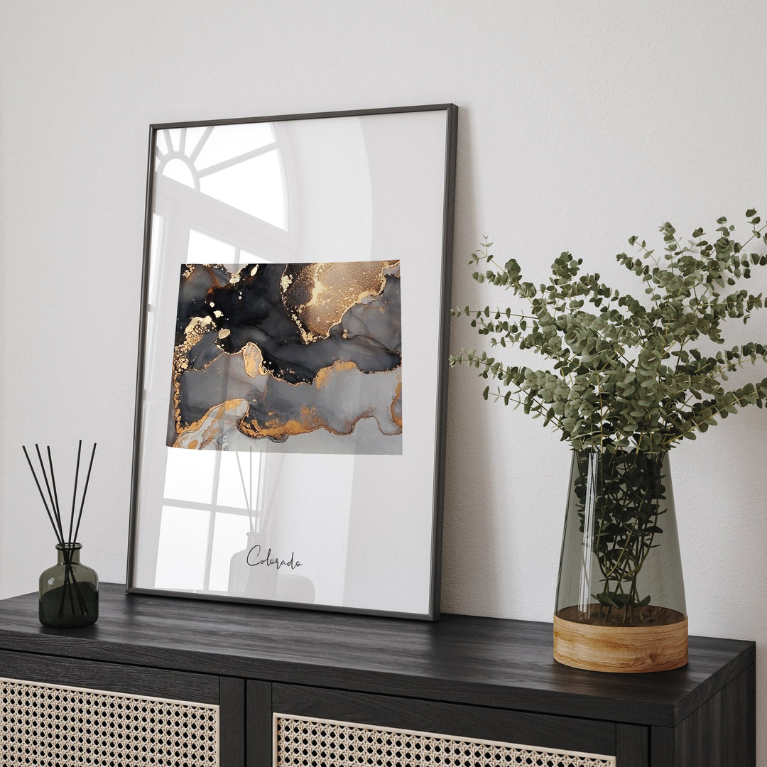 Colorado Map Black & Gold Wall Art Print US State