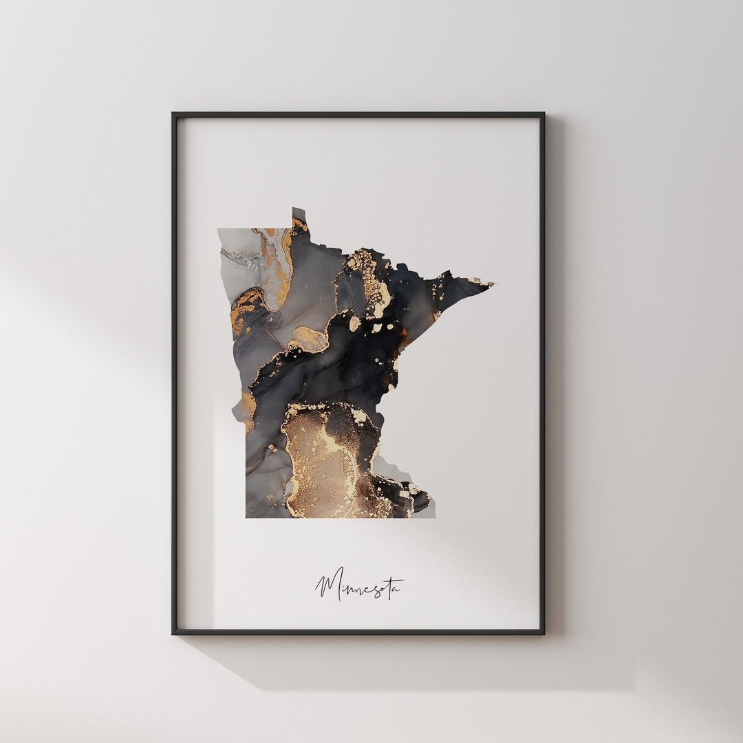 Minnesota Map Black & Gold Wall Art Print US State | USA | United States of America