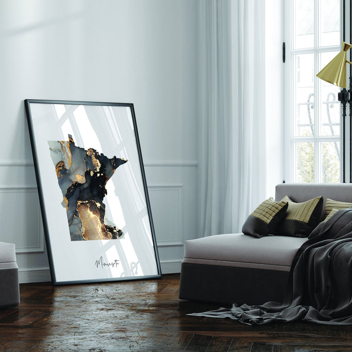 Minnesota Map Black & Gold Wall Art Print US State | USA | United States of America