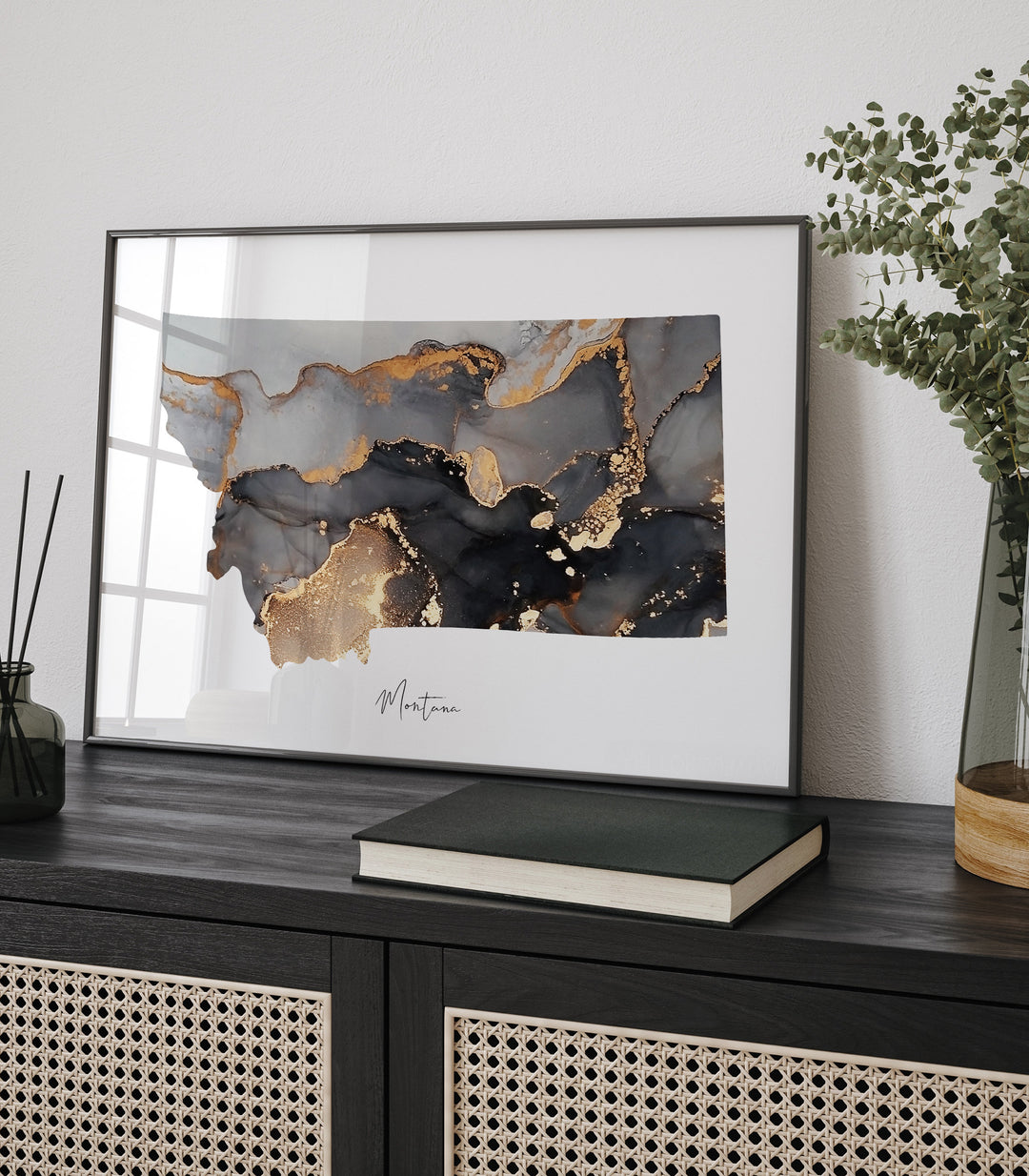 Montana Map Black & Gold Wall Art Print US State | USA | United States of America