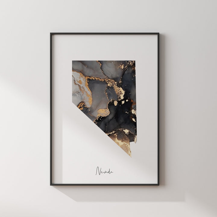 Nevada Map Black & Gold Wall Art Print US State | USA | United States of America