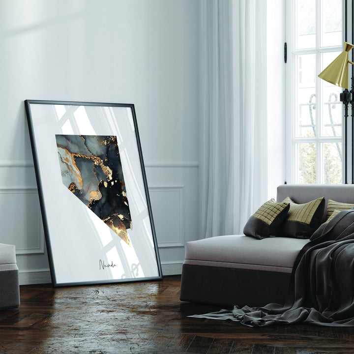 Nevada Map Black & Gold Wall Art Print US State | USA | United States of America