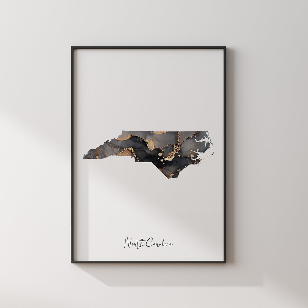 North Carolina Map Black & Gold Wall Art Print US State | USA | United States of America