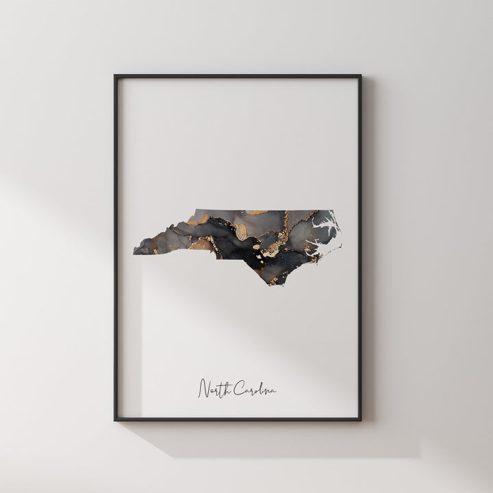 North Carolina Map Black & Gold Wall Art Print US State | USA | United States of America