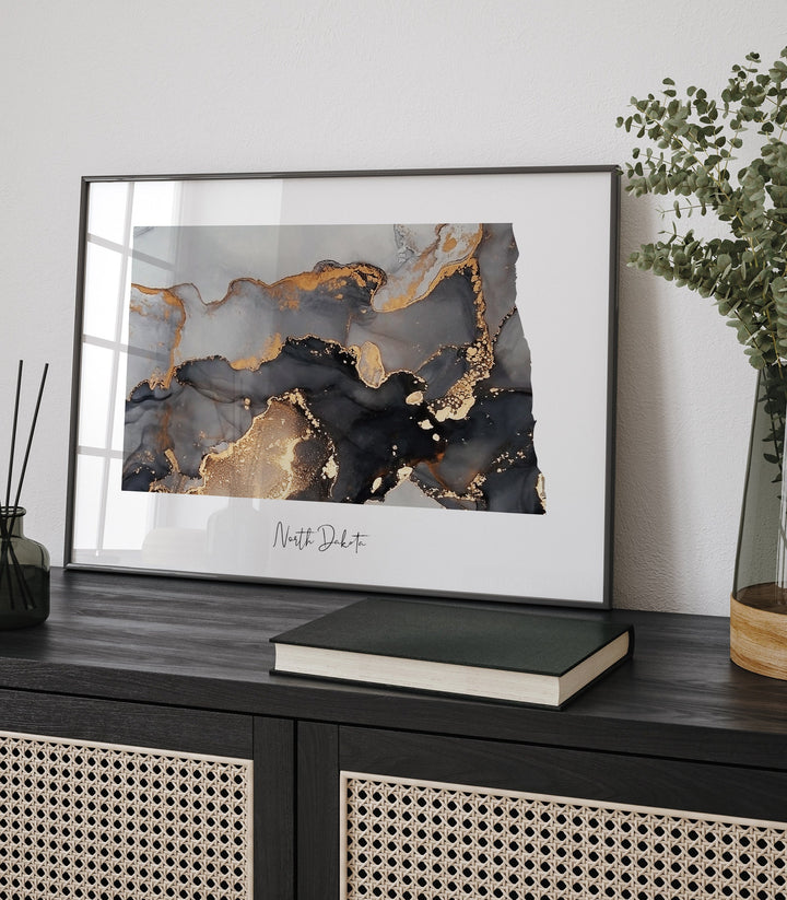 North Dakota Map Black & Gold Wall Art Print US State | USA | United States of America