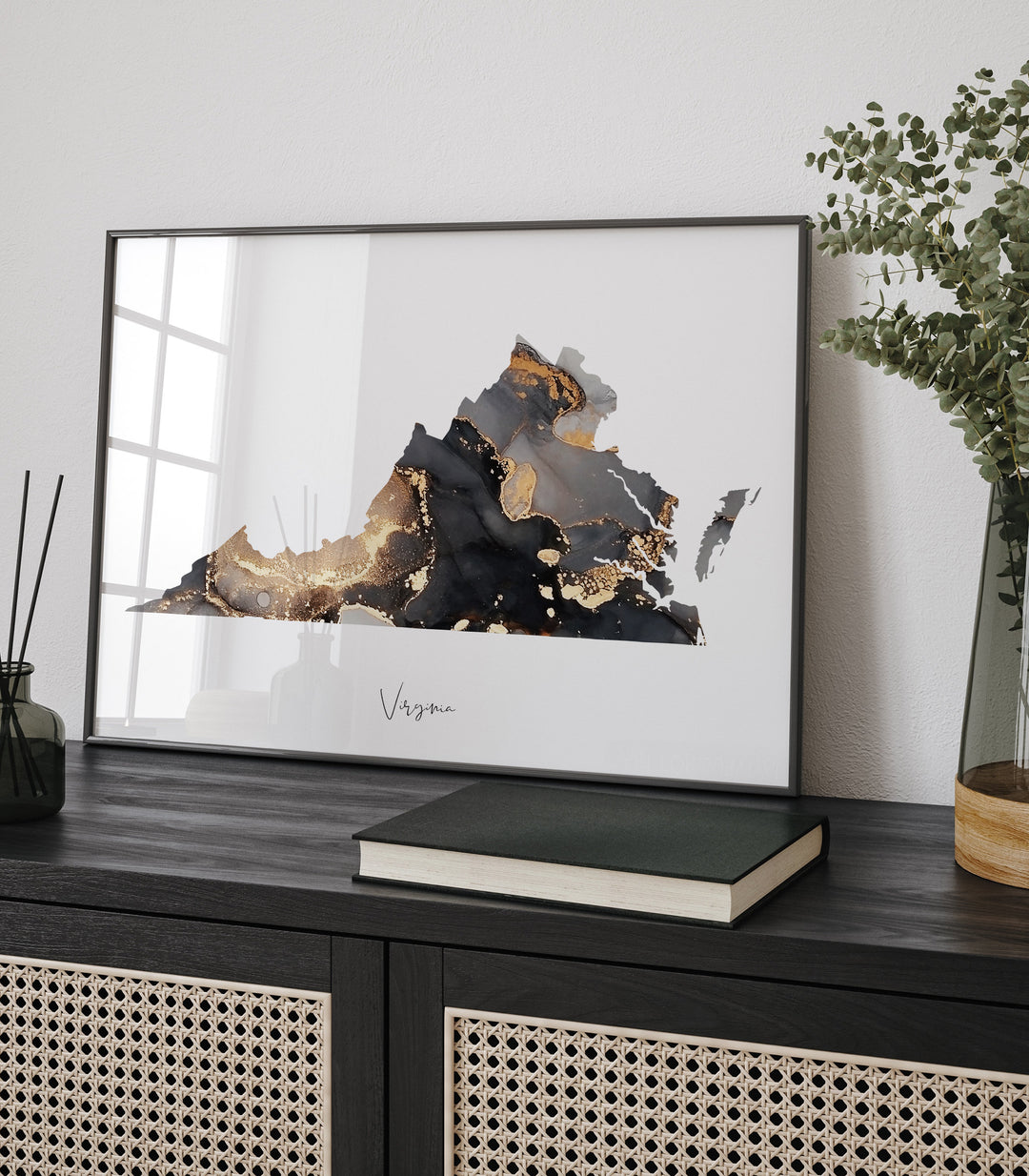 Virginia Map Black & Gold Wall Art Print US State | USA | United States of America