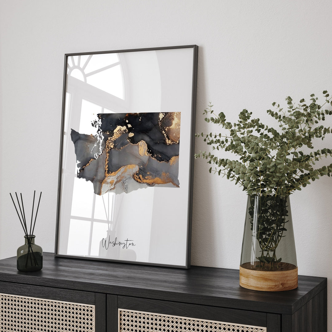 Washington Map Black & Gold Wall Art Print US State | USA | United States of America