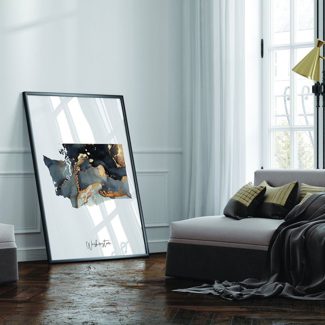 Washington Map Black & Gold Wall Art Print US State | USA | United States of America