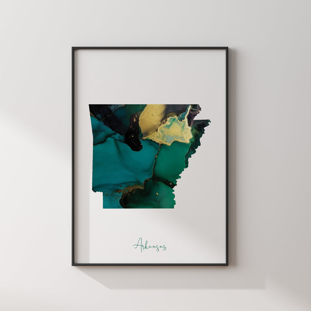 Arkansas Map Emerald Green and Gold Wall Art Print | US State | USA | United States of America