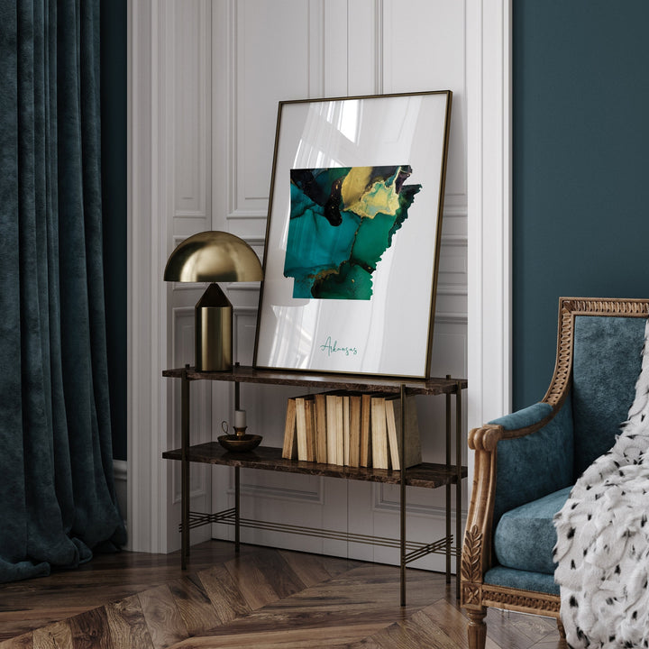 Arkansas Map Emerald Green and Gold Wall Art Print | US State | USA | United States of America