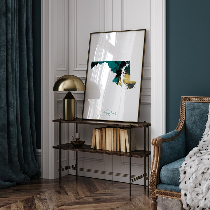 Maryland Map Emerald Green and Gold Wall Art Print | US State | USA | United States of America