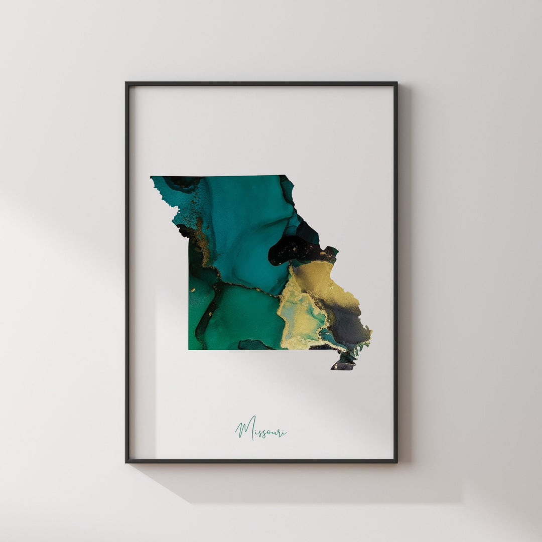 Missouri Map Emerald Green and Gold Wall Art Print | US State | USA | United States of America