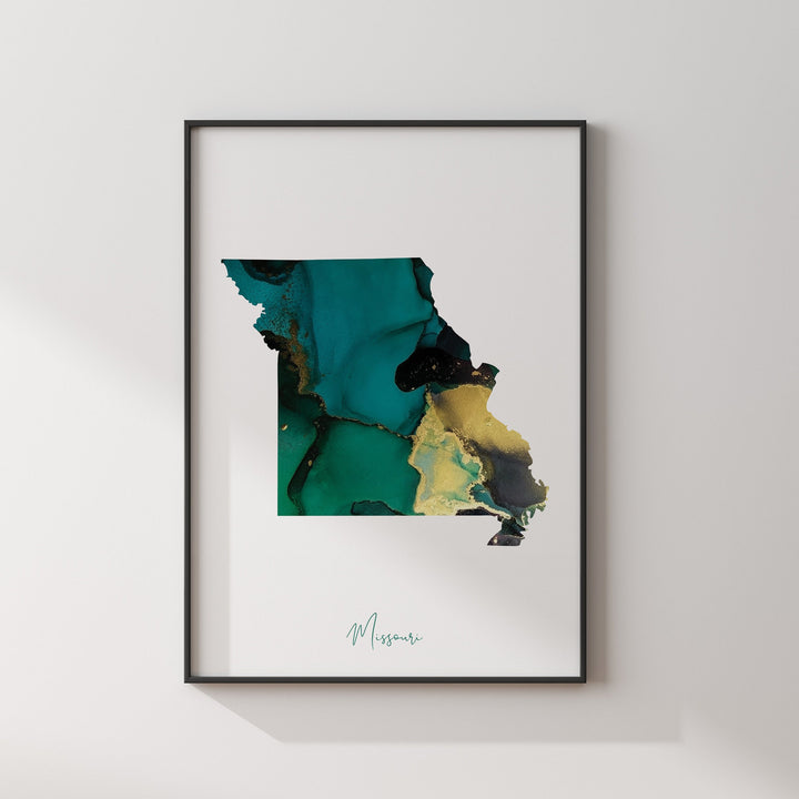 Missouri Map Emerald Green and Gold Wall Art Print | US State | USA | United States of America