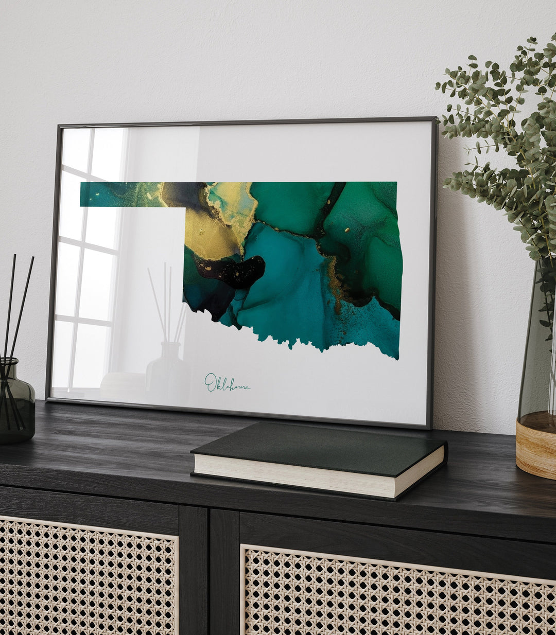 Oklahoma Map Emerald Green and Gold Wall Art Print | US State | USA | United States of America