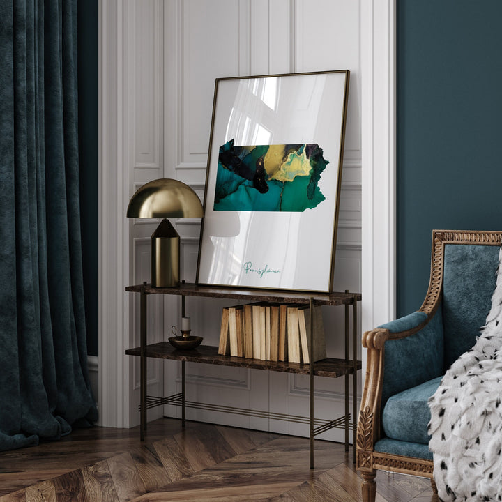 Pennsylvania Map Emerald Green and Gold Wall Art Print | US State | USA | United States of America