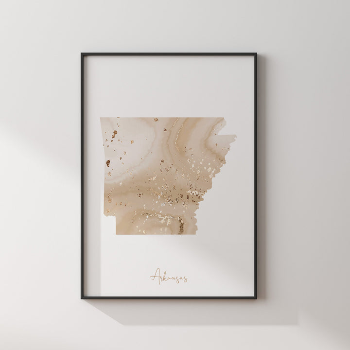 Arkansas Map Beige & Gold Wall Art Print | US State | USA | United States of America