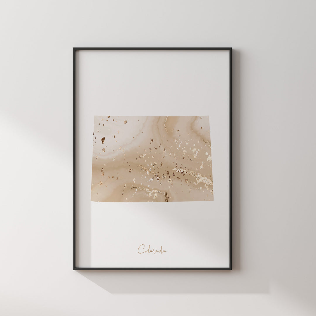 Colorado Map Beige & Gold Wall Art Print | US State | USA | United States of America